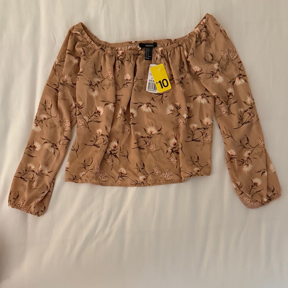 Forever 21 Floral Off-Shoulder Crop Blouse - Tan